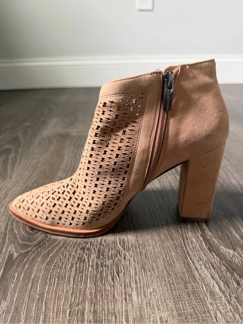 Vince Camuto Perforated Pointed-Toe Suede Booties